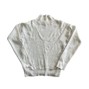 Solitaire White Cable Knit Mock Neck Sweater Pullover Women’s Large